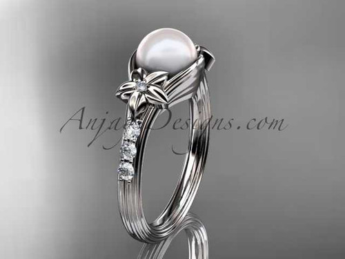 14kt white gold diamond pearl unique engagement ring AP333