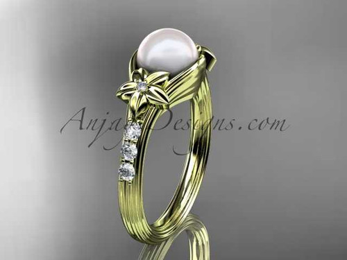 14kt yellow gold diamond pearl unique engagement ring AP333