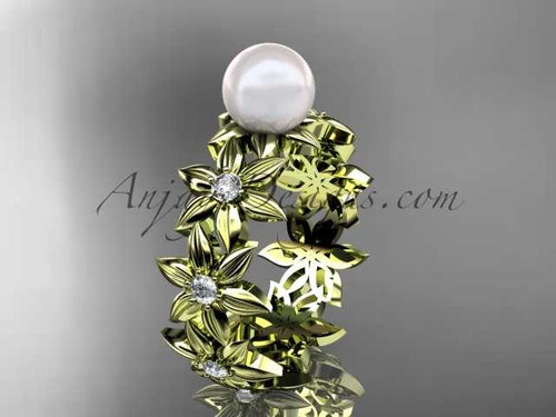 14kt yellow gold diamond pearl engagement ring AP339