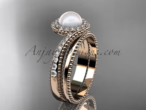 14kt Rose Gold Pearl and Diamond Bridal Set AP379S
