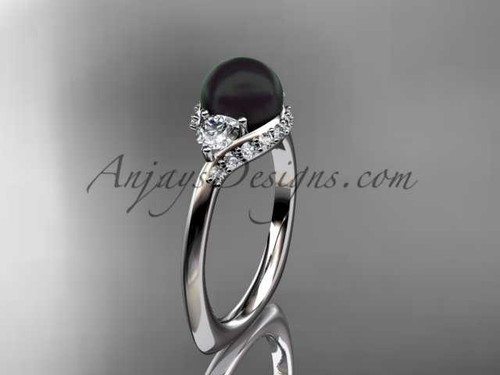 Unique Platinum diamond Pearl engagement ring VBP8225