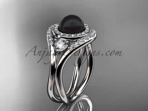 Unique 14kt white gold diamond, Pearl engagement ring VBP8245