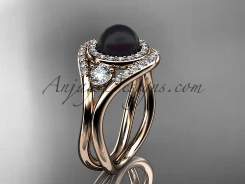 Unique 14kt rose gold diamond, Pearl engagement ring VBP8245