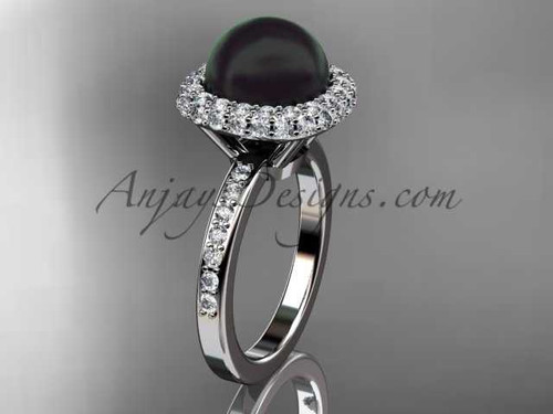 Unique Platinum diamond Pearl engagement ring VBP10015