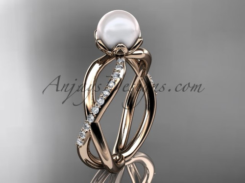 14kt rose gold diamond, pearl engagement ring VP870