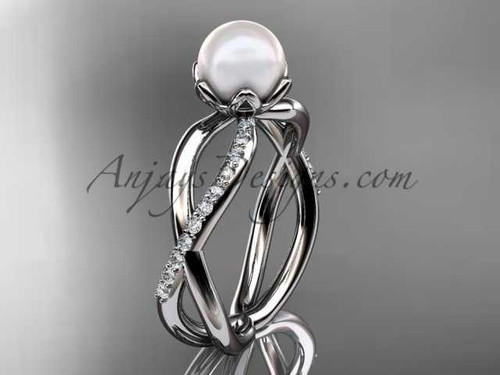 Platinum diamond, pearl engagement ring VP870