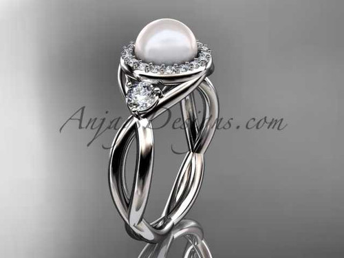 14kt white gold diamond, pearl engagement ring VP8127