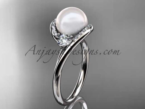 Platinum diamond, pearl engagement ring VP8166