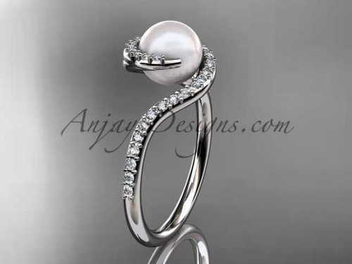 14kt white gold diamond, pearl engagement ring VP8199