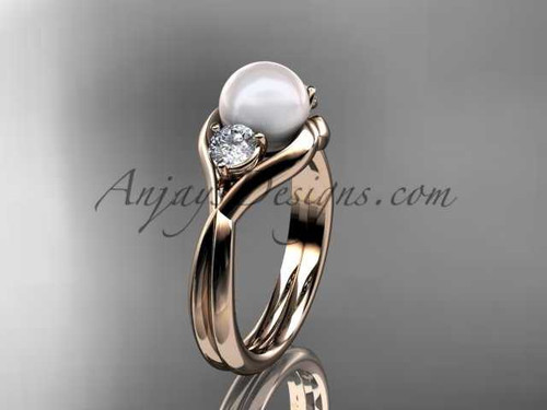 Unique 14kt rose gold pearl engagement ring VP8220