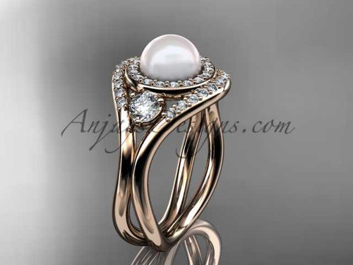 14kt rose gold unique diamond Pearl engagement ring VP8245