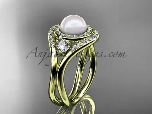 14kt yellow gold unique diamond Pearl engagement ring VP8245