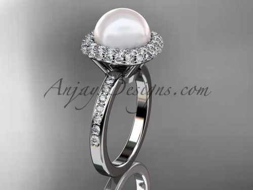 Unique 14kt white gold diamond Pearl engagement ring VP10015