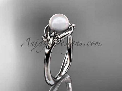 Platinum Fleur de Lis pearl engagement ring VP10022