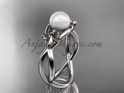 Platinum Fleur de Lis pearl engagement ring VP10024