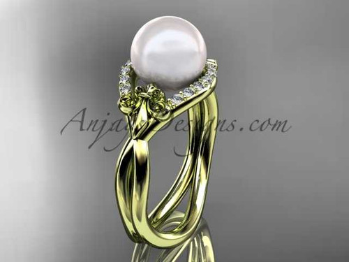 14kt yellow gold diamond Fleur de Lis pearl engagement ring VP10026