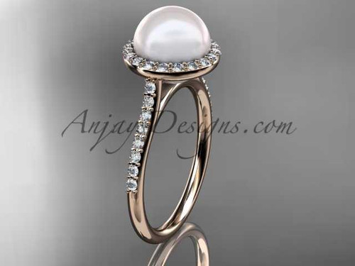 Unique 14kt rose gold diamond pearl engagement ring VP10030