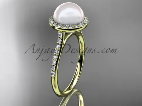 Unique 14kt yellow gold diamond pearl engagement ring VP10030