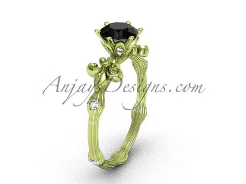 14k yellow gold diamond leaf and vine, enhanced Black Diamond engagement ring VD20838 14k yellow gold diamond leaf and vine, enhanced Black Diamond engagement ring VD20838