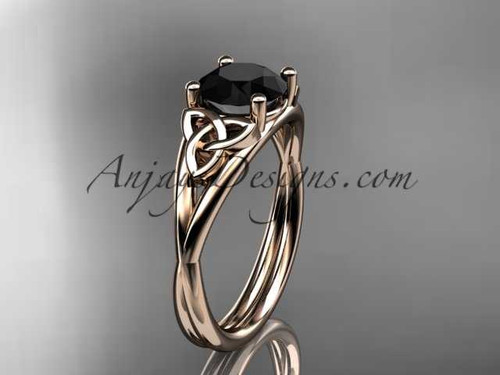 14kt rose gold celtic trinity knot wedding ring, engagement ring with a Black Diamond center stone CT7189 14kt rose gold celtic trinity knot wedding ring, engagement ring with a Black Diamond center stone CT7189