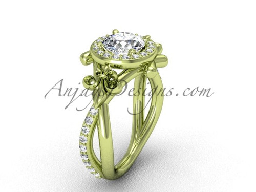14kt yellow gold diamond Fleur de Lis, halo engagement ring VD20889