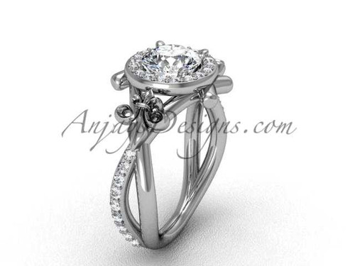 Platinum diamond Fleur de Lis, halo engagement ring VD20889