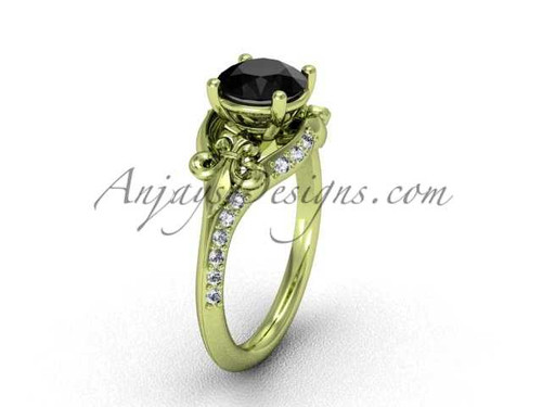 14kt yellow gold diamond Fleur de Lis, eternity, Black Diamond engagement ring VD208125