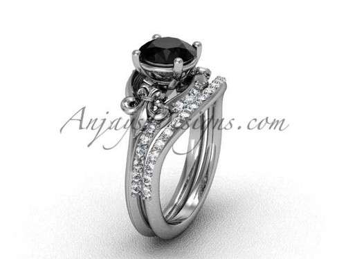 Platinum diamond Fleur de Lis, wedding band, engagement ring, enhanced Black Diamond engagement set VD208125S Platinum diamond Fleur de Lis, wedding band, engagement ring, enhanced Black Diamond engagement set VD208125S