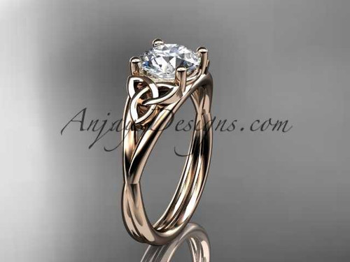 14kt rose gold celtic trinity knot wedding ring, engagement ring with a "Forever One" Moissanite center stone CT7189 14kt rose gold celtic trinity knot wedding ring, engagement ring with a "Forever One" Moissanite center stone CT7189