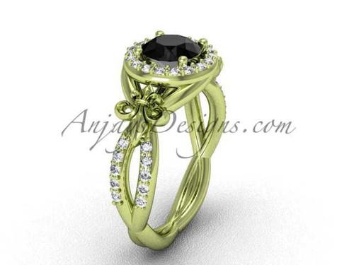 14kt yellow gold diamond Fleur de Lis, halo, eternity engagement ring, enhanced Black Diamond VD208127 14kt yellow gold diamond Fleur de Lis, halo, eternity engagement ring, enhanced Black Diamond VD208127