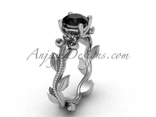 Platinum leaf and vine, Fleur de Lis, Black Diamond engagement ring VD208223 Platinum leaf and vine, Fleur de Lis, Black Diamond engagement ring VD208223
