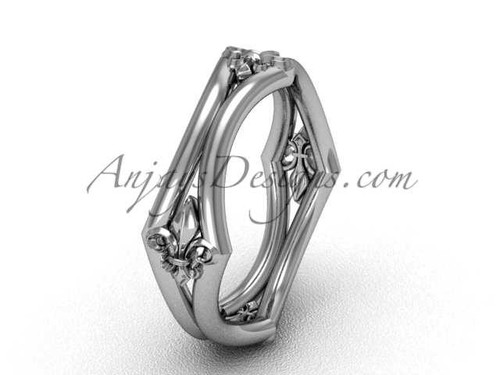 14k white gold Fleur de Lis wedding band VD10031
