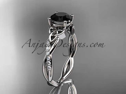 platinum diamond celtic trinity knot wedding ring, engagement ring with a Black Diamond center stone CT7388