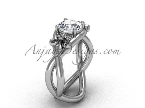 Platinum Fleur de Lis engagement ring, "Forever One" Moissanite VD10024