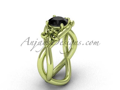 14kt yellow gold Fleur de Lis engagement ring, Black Diamond VD10024