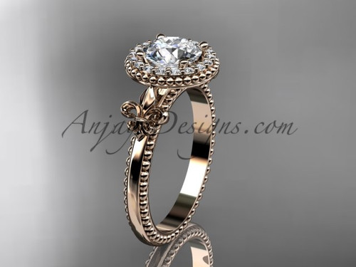 14kt rose gold diamond Fleur de Lis engagement ring VD10063