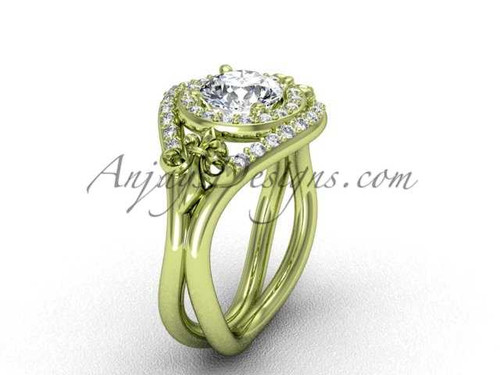 14kt yellow gold diamond Fleur de Lis wedding ring, engagement ring, "Forever One" Moissanite VD10025