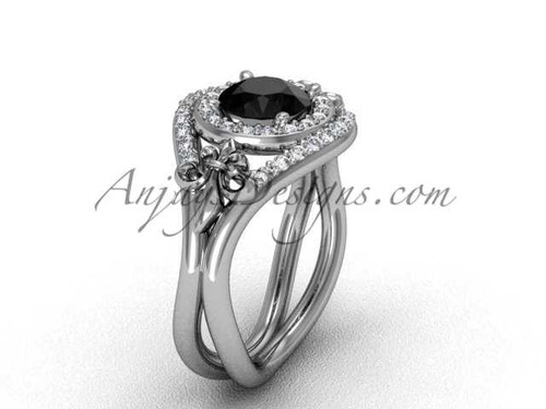 14kt white gold diamond Fleur de Lis wedding ring, engagement ring, Black Diamond VD10025