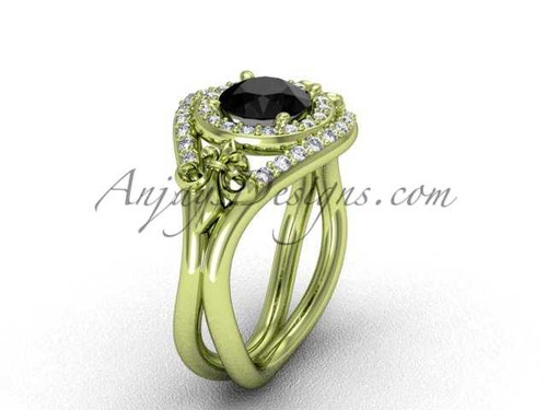 14kt yellow gold diamond Fleur de Lis wedding ring, engagement ring, Black Diamond VD10025