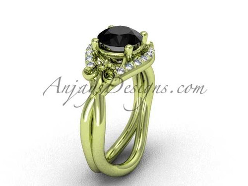 14kt yellow gold diamond Fleur de Lis wedding ring, engagement ring, Black Diamond VD10026