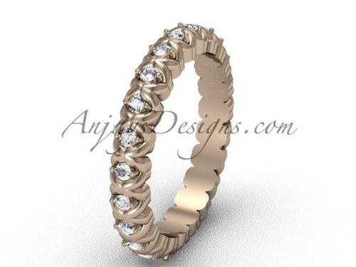Unique 14k rose gold diamond wedding band VD1009