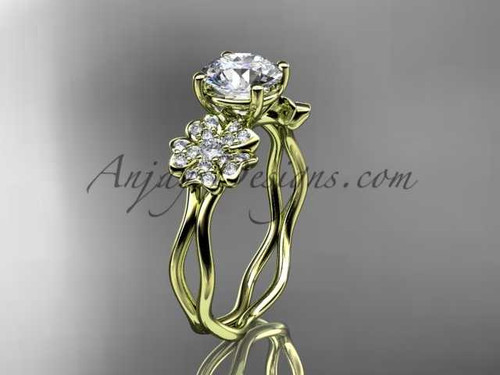 14kt yellow gold diamond Cherry Blossom flower, Sakura engagement ring "Forever One" Moissanite VD8019