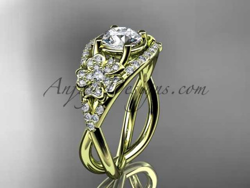 14kt yellow gold diamond Cherry Blossom flower, Sakura engagement ring "Forever One" Moissanite VD8088