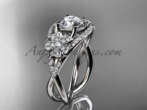 Platinum diamond Cherry Blossom flower, Sakura engagement ring "Forever One" Moissanite VD8088