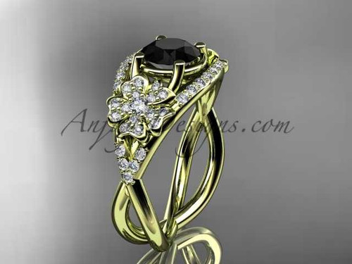 14kt yellow gold diamond Cherry Blossom flower, Sakura engagement ring Black Diamond VD8088
