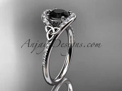 platinum diamond celtic trinity knot wedding ring, engagement ring with a Black Diamond center stone CT7317