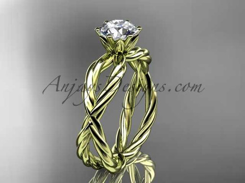 14k yellow gold rope engagement ring with a "Forever One" Moissanite center stone RP870