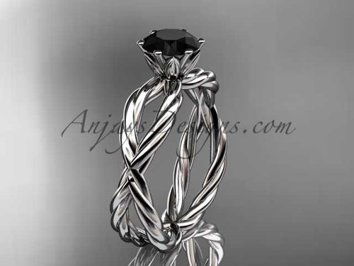 14k white gold rope engagement ring with a Black Diamond center stone RP870 14k white gold rope engagement ring with a Black Diamond center stone RP870