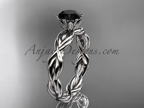 14kt white gold rope  Black Diamond engagement ring RP8101