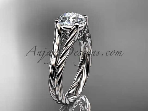 14kt white gold twisted rope engagement ring with a "Forever One" Moissanite center stone RP8108